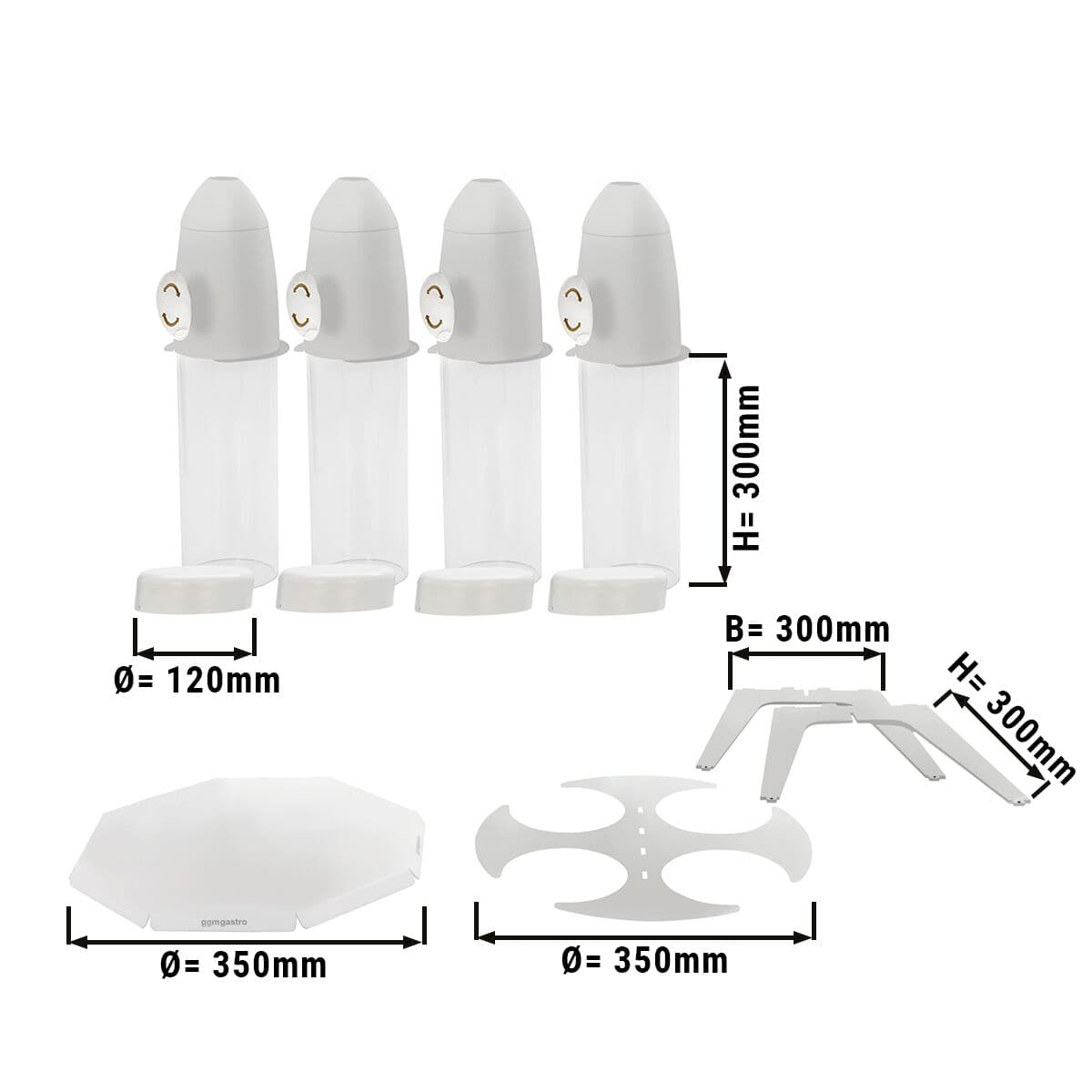 Muesli & cornflakes dispenser - quadruple - rotating - Ø 120mm - white - revolving dispenser