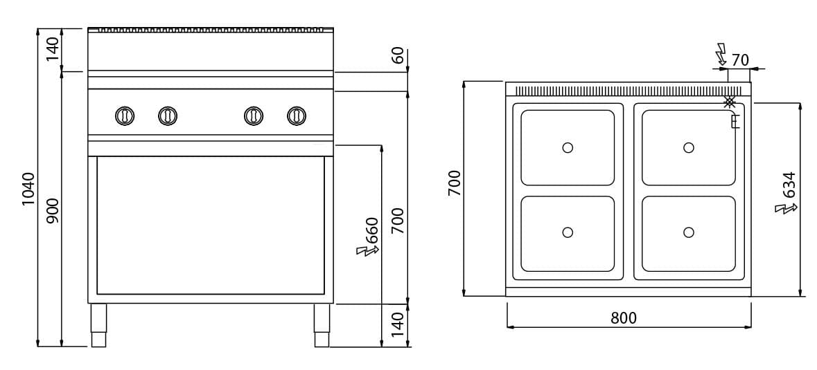 Induktionsherd - 14 kW - 4 Kochfelder