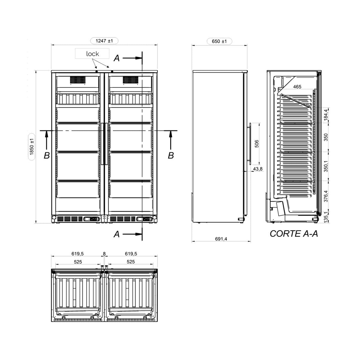 Lednice na víno - 800L - se 2 skleněnými dveřmi