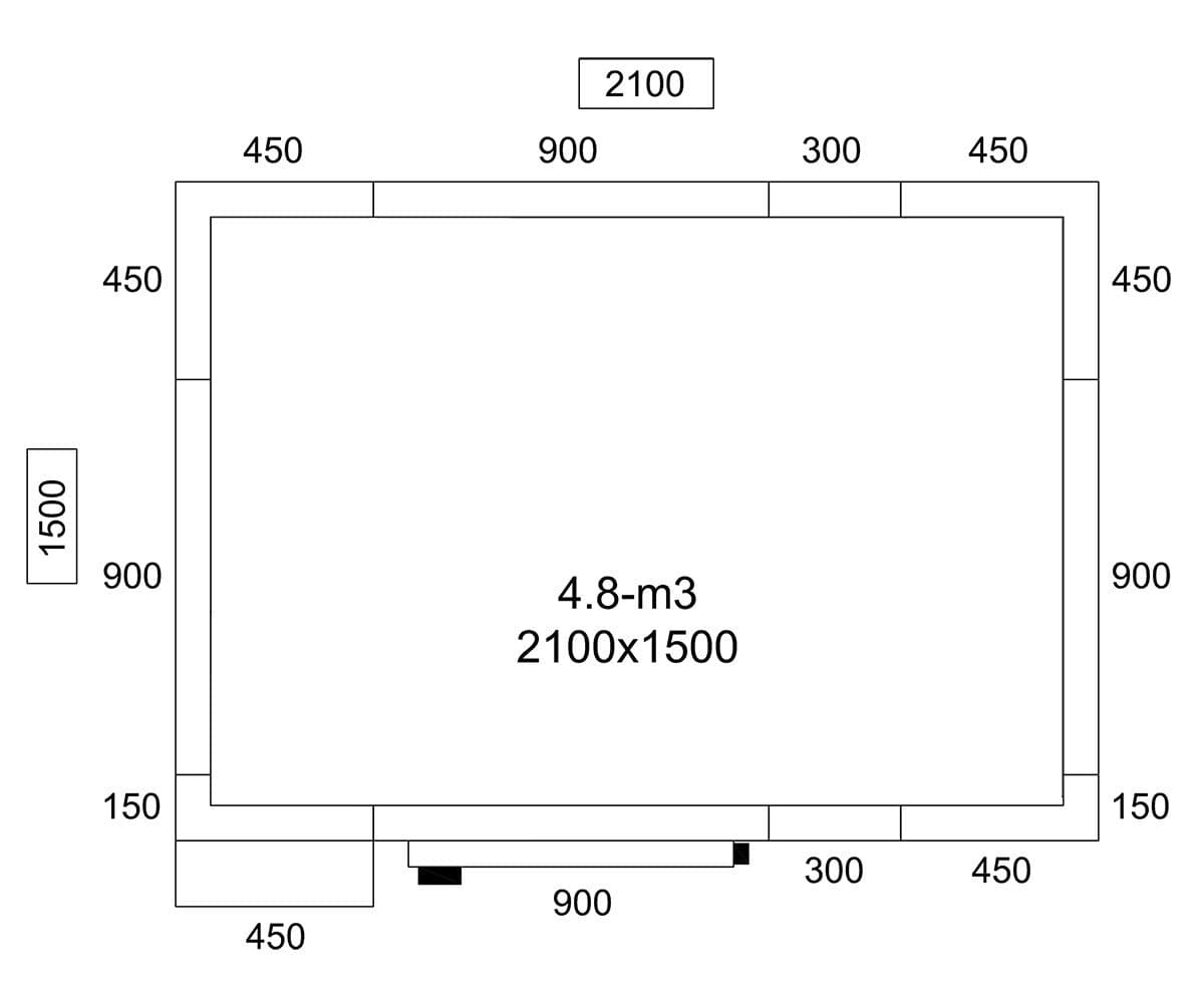 Edelstahl Kühlzelle - 2100x1500mm - 4,8m³