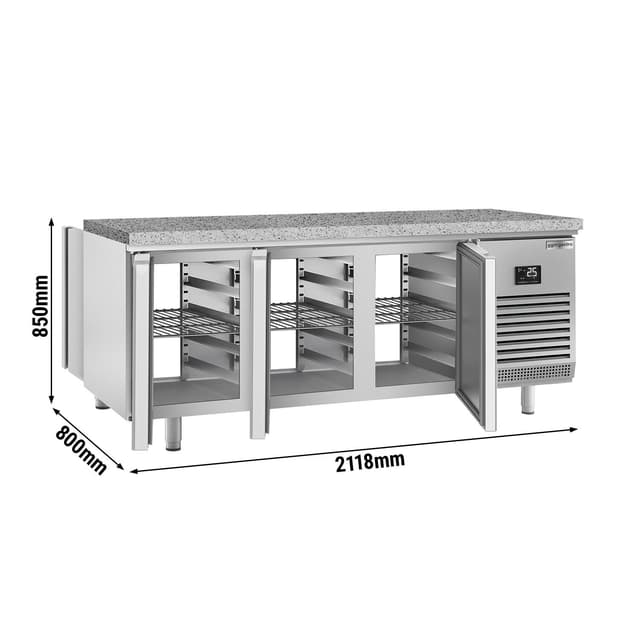 Bäckereikühltisch Premium PLUS - 2185x800mm - mit Durchreiche & Granitarbeitsplatte