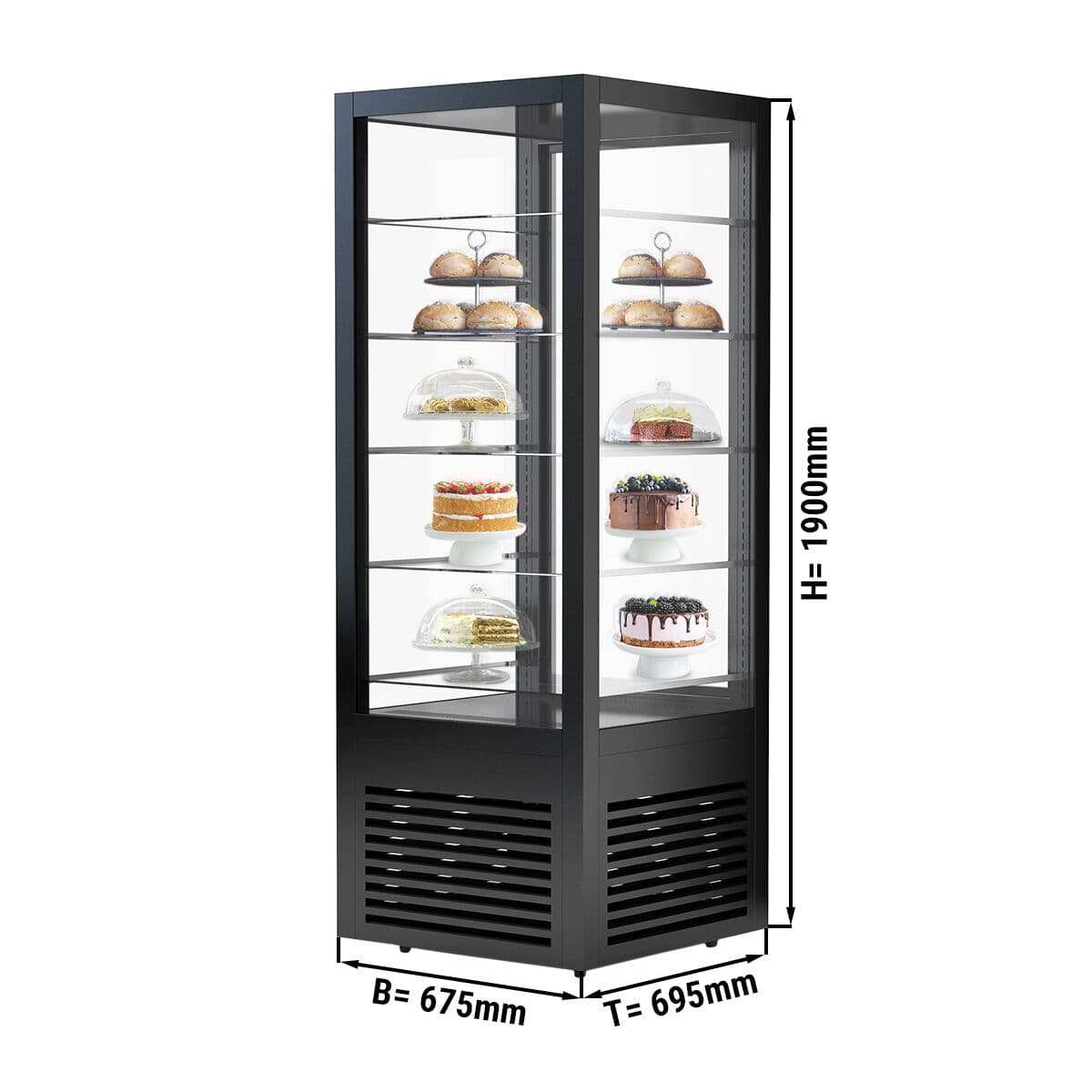 Panoramic display case - 440 Litres- 670mm -  5 shelves - Black