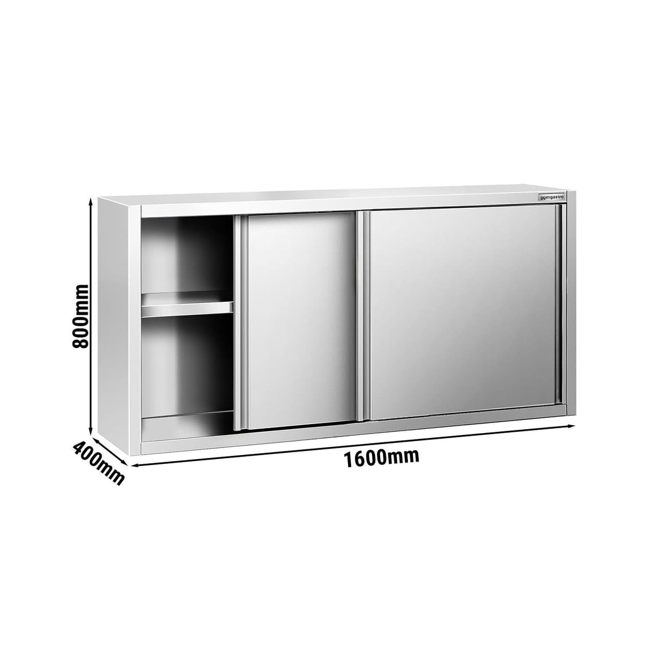 Nástěnná skříňka PREMIUM z nerezové oceli - 1600x400 mm - s posuvnými dveřmi - výška 800 mm