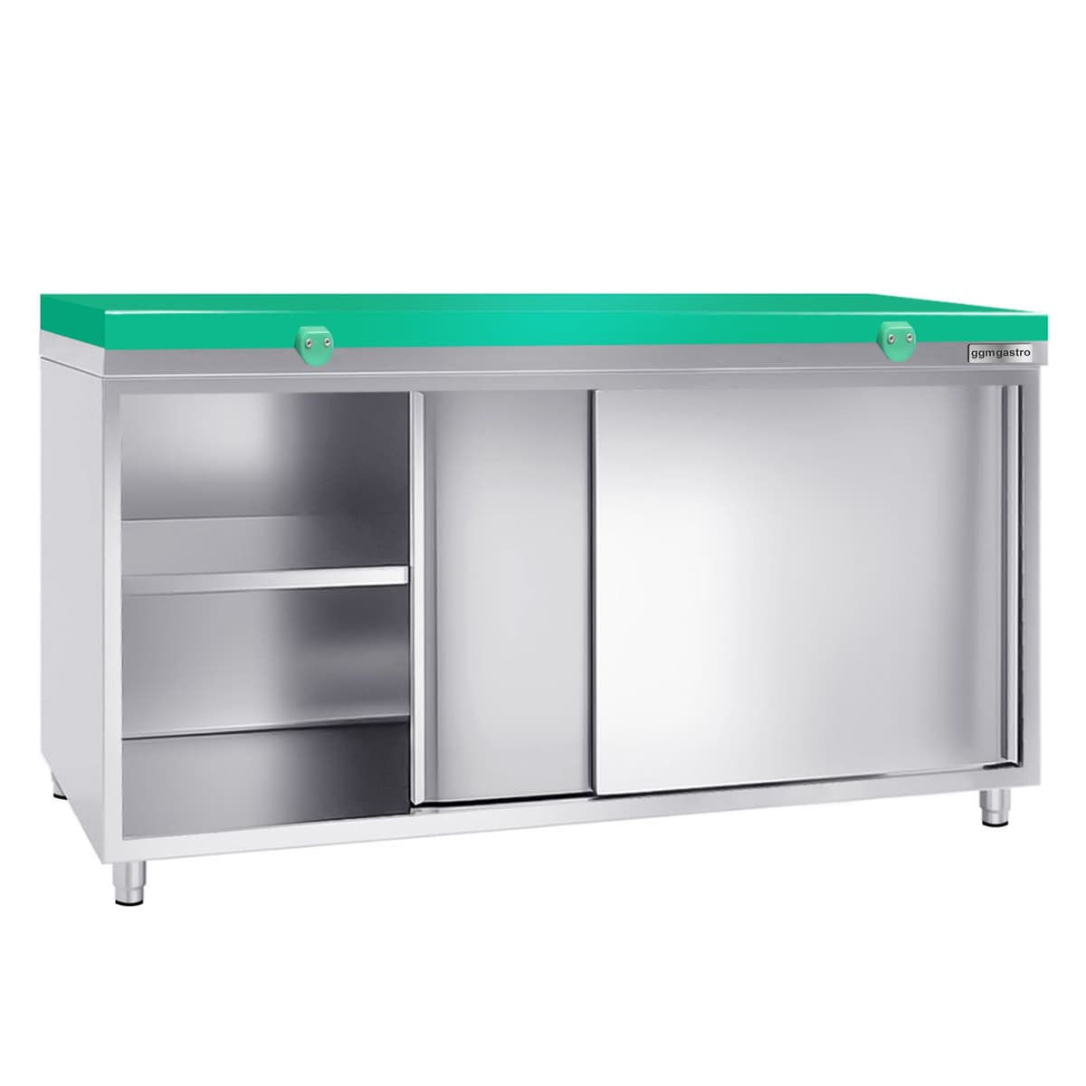 Stainless steel work cabinet PREMIUM - 1800x800mm - with sliding door without backsplash incl. cutting plate