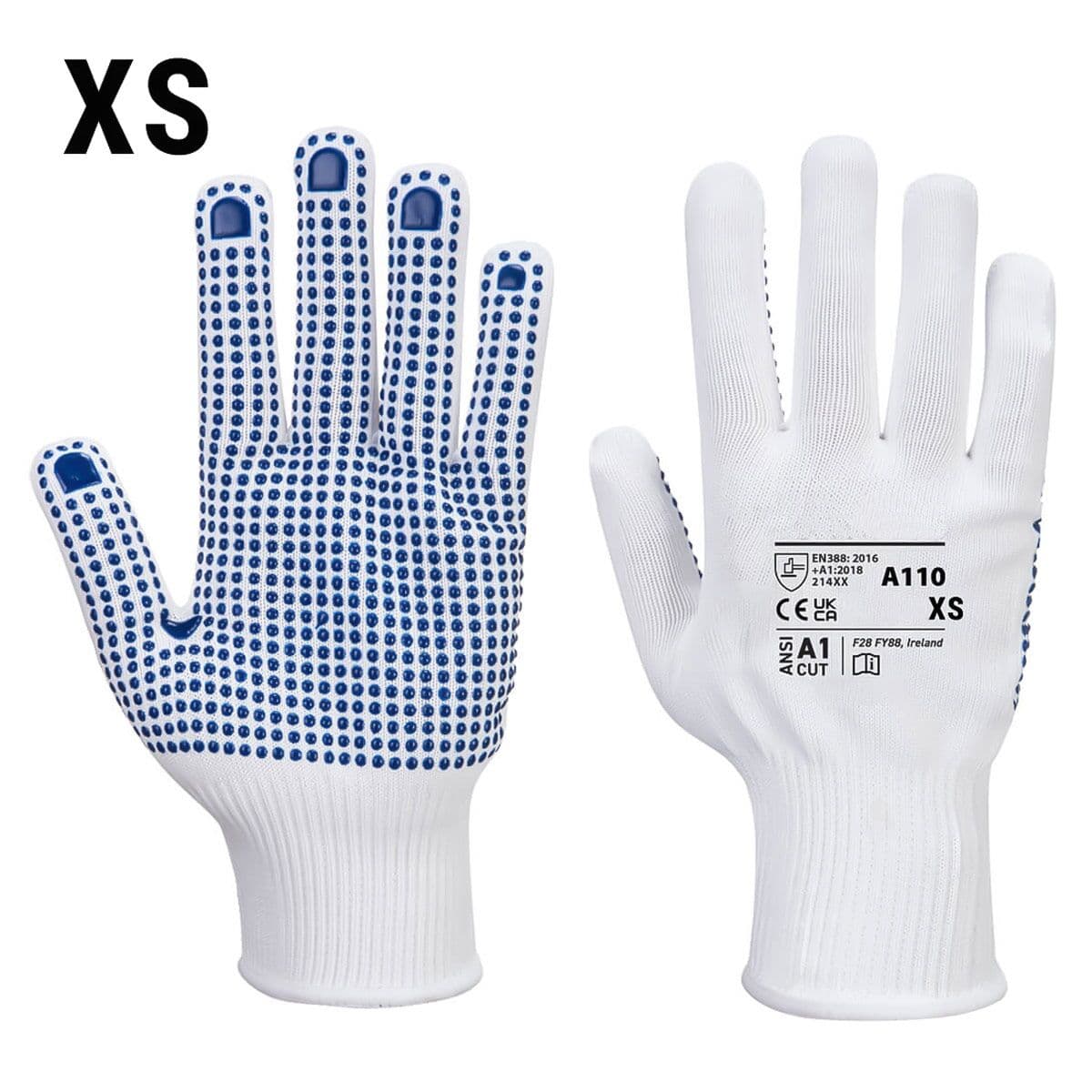 (10 Pair) PVC Nub Glove - White/ Blue - Size: XS