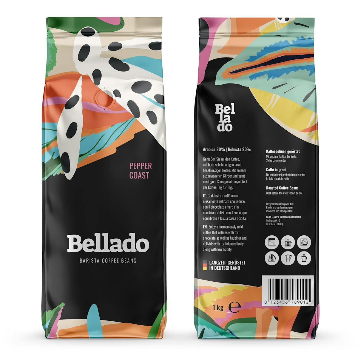 BELLADO | Zrnková káva "Pepper Coast" - 24x 1kg - 80% Arabica a 20% Robusta