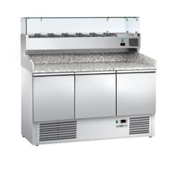 Pizza cooling table ECO - 1400x700mm - with 3 doors - incl. refrigerated display case - 6x GN 1/4