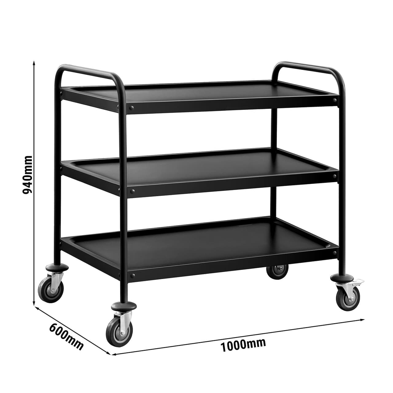 Servírovací vozík - 1000x600 mm - se 3 policemi - černý