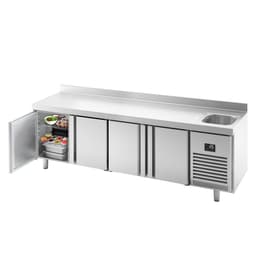 Refrigerated counter Premium PLUS- 2452x600mm - with 1 basin, 4 doors & backsplash