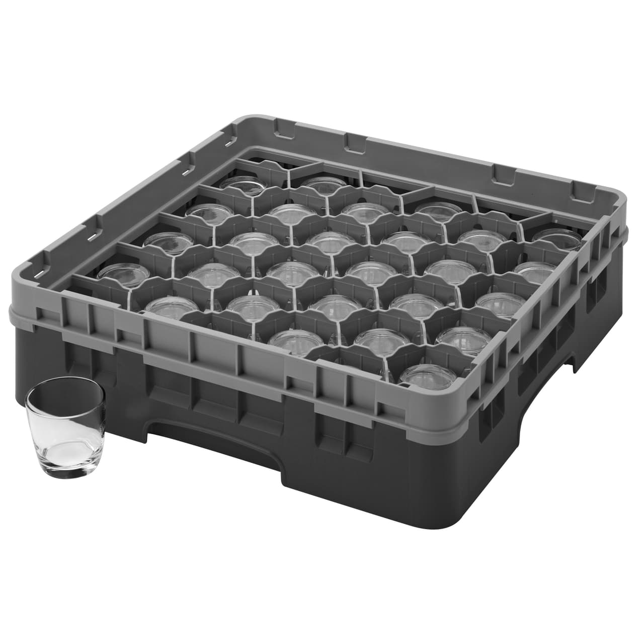 CAMBRO | CAMRACK® - Koš na sklo 1/1 s 1 nástavcem - 500x500mm - 30 přihrádek - černý