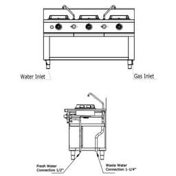 Gas wok cooker - 45 kW - 3 hobs - incl. 2 mini water columns