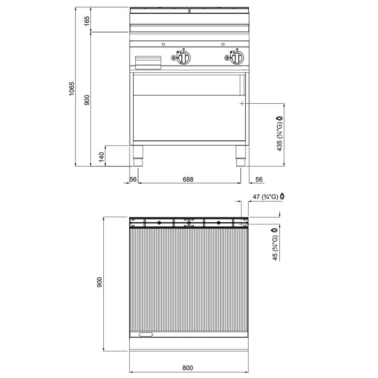 Gas Bratplatte - 20 kW - Gerillt