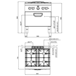 Plynový sporák - se 4 hořáky (24 kW) & elektrickou troubou (4,7 kW)