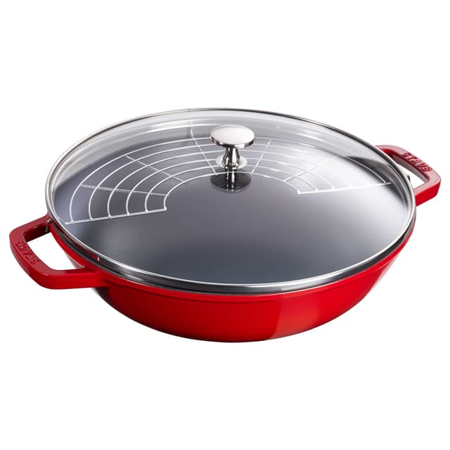 STAUB | SPECIALITY - Wok se skleněnou poklicí - Ø 300 mm - litina - třešňově červený