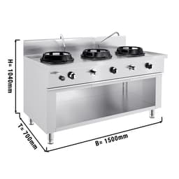 Gas wok cooker - 45 kW - 3 hobs - incl. 2 mini water columns