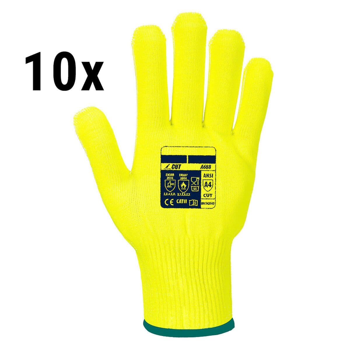 (10 pairs) Cut Protection Gloves Pro Cut - Yellow - Size: L	