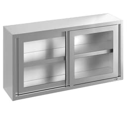 Stainless steel wall cabinet - 1600x400mm - with sliding glass door - 800mm high