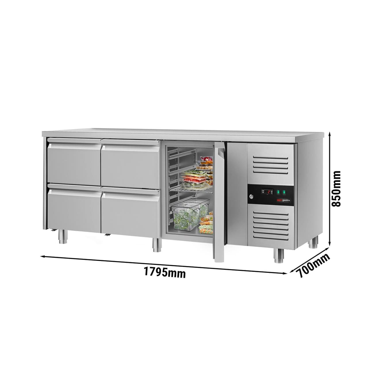 Chladicí stůl ECO - 1,8 x 0,7 m - s 1 dveře & 4 šuplíky  1/2