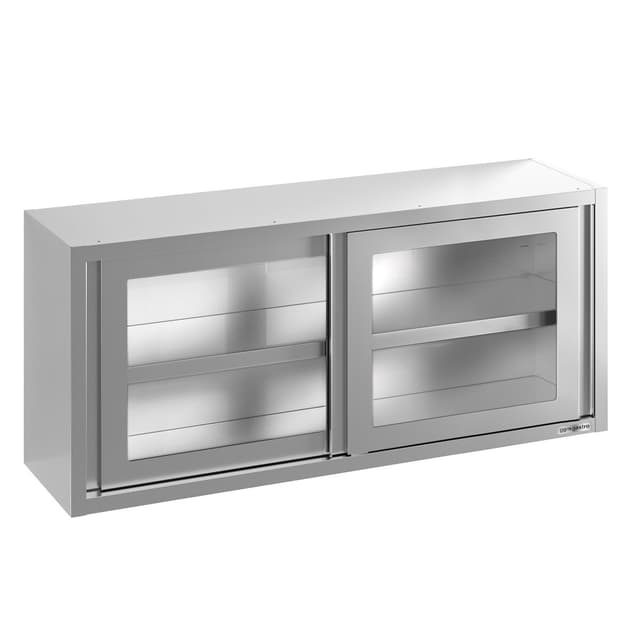 Stainless steel wall cabinet - 1400x400mm - with sliding glass door - 650mm high