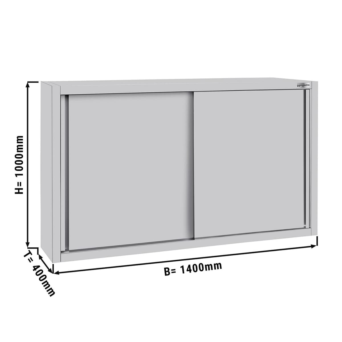 Nerezová nástěnná skříňka ECO - 1400 mm - s posuvnými dveřmi 1000 vysoká