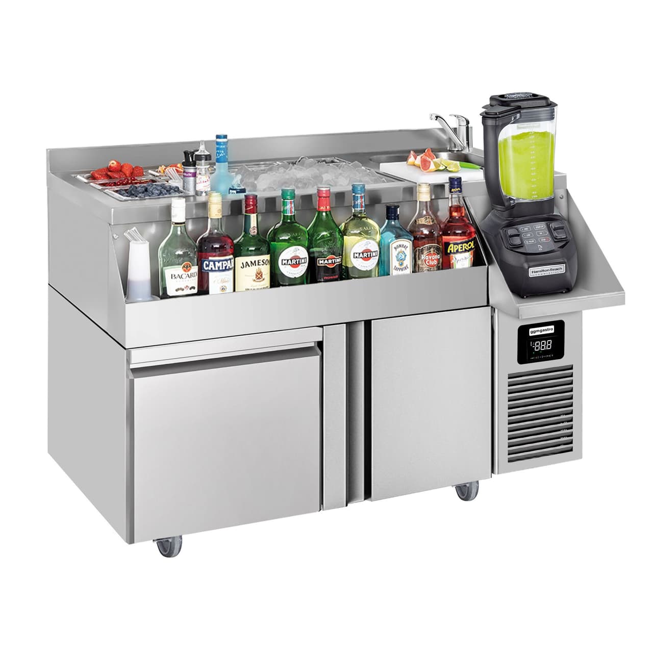 Bar & beverage cooling table - 1200x600mm - 150 litres - with 1 door, 1 drawer 1/1 & shelves