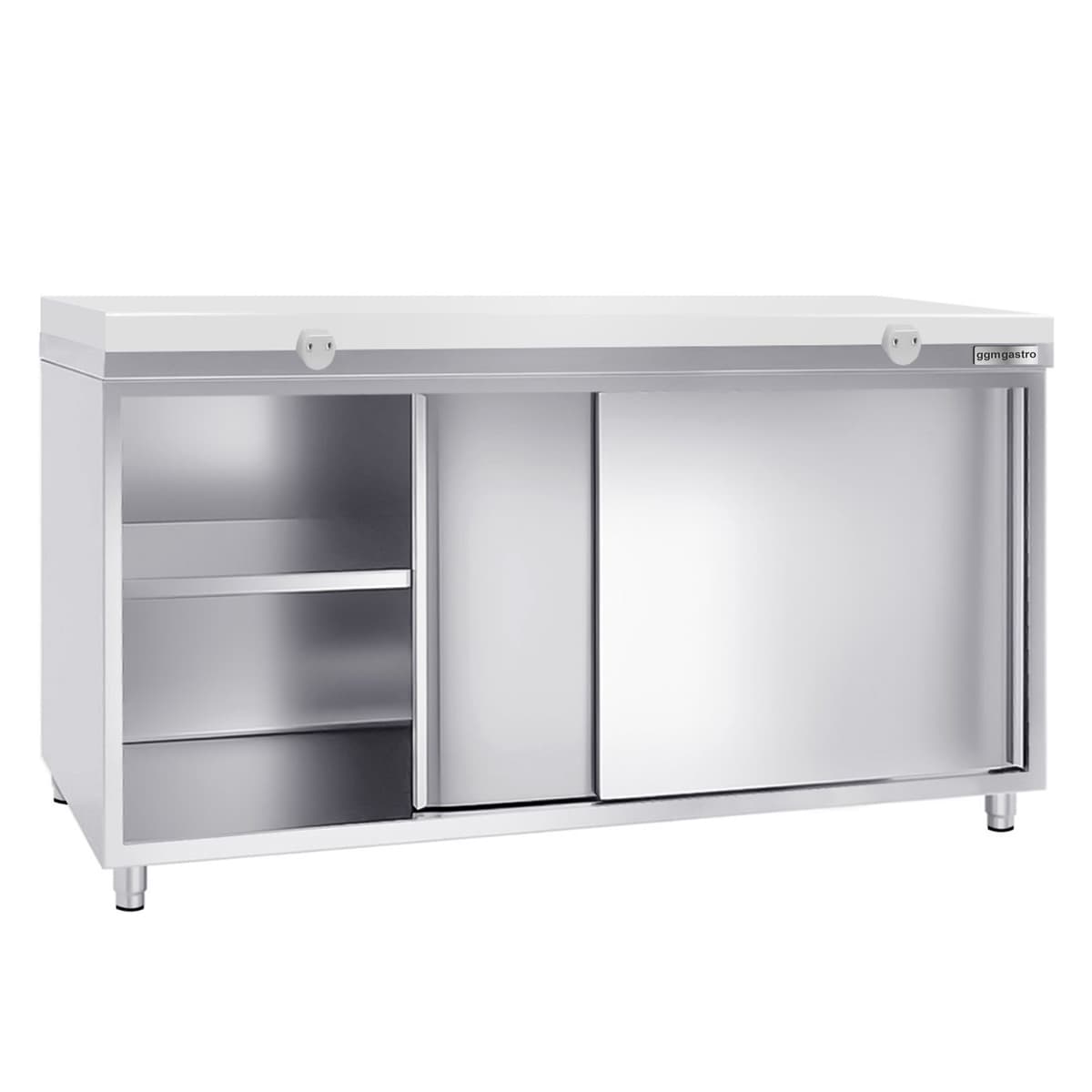 Stainless steel work cabinet PREMIUM - 1800x800mm - with sliding door without backsplash incl. cutting plate