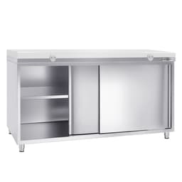 Stainless steel work cabinet PREMIUM - 1800x600mm - with sliding door without backsplash incl. cutting plate