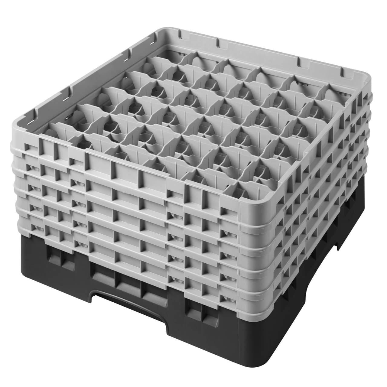 CAMBRO | CAMRACK® - Koš na sklo 1/1 s 5 nástavci - 500x500mm - 36 přihrádek - černý