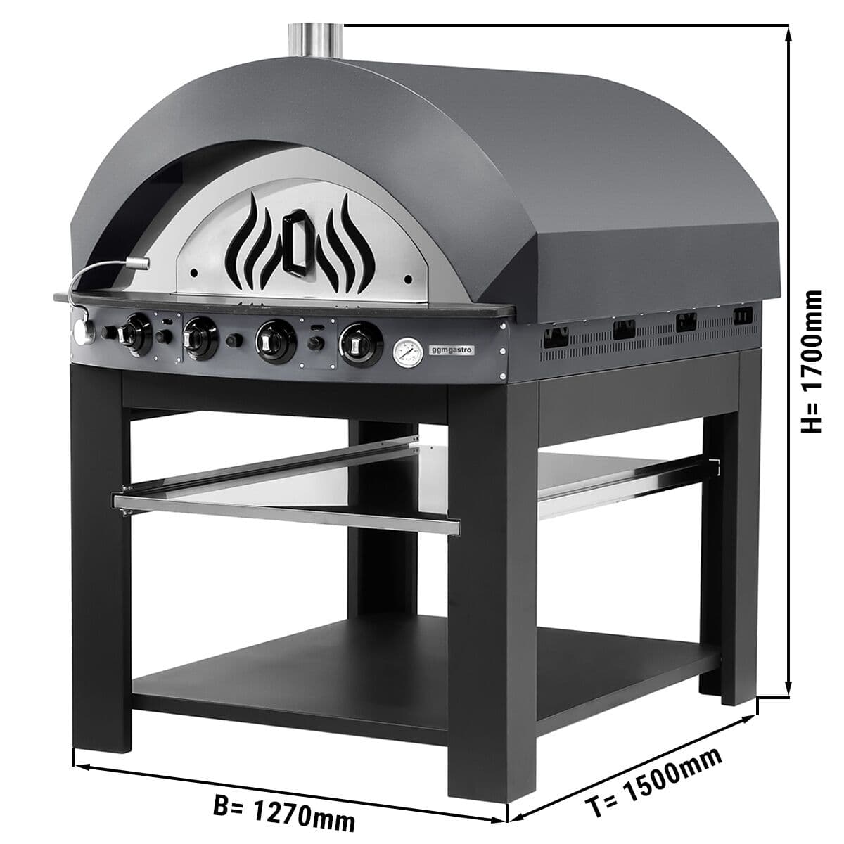 Gas pizza oven - anthracite - 9x 25cm - manual - incl. base frame