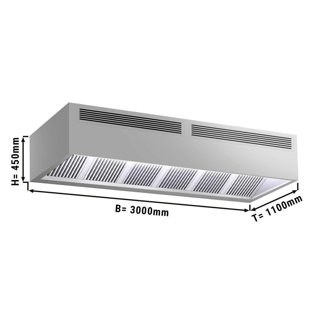 Indukční digestoř - 3,0 m - s filtrem a LED svítidlem