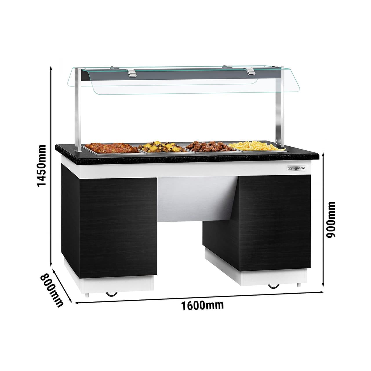 Bufetový pult - s Bain Marie - 1600mm - s LED osvětlením - pro 4x GN 1/1