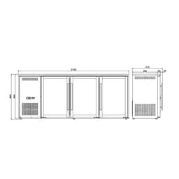 Barový/ nápojový chladicí stůl - 510L - se 3 skleněnými dveřmi