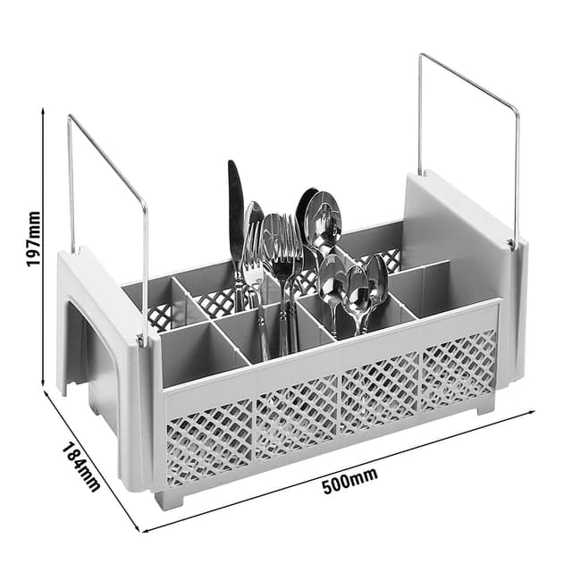 CAMBRO | CAMRACK® - Koš na příbory 1/2 - 8 přihrádek - 500x500mm - šedý