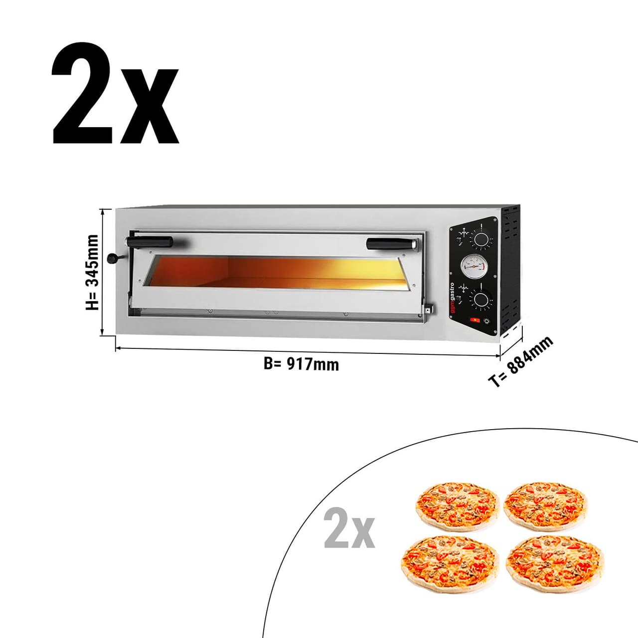 (2 Kusy) Elektrická pec na pizzu 4+4x 30 cm - ruční ovládání