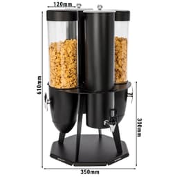 Muesli & cornflakes dispenser - double - rotating - Ø 120mm - black - rotating dispenser