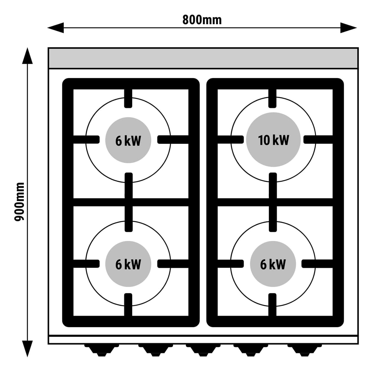 Plynový sporák - se 4 hořáky - 28 kW - vč. plynové trouby - 7,8 kW