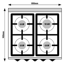 Plynový sporák - se 4 hořáky - 28 kW - vč. plynové trouby - 7,8 kW