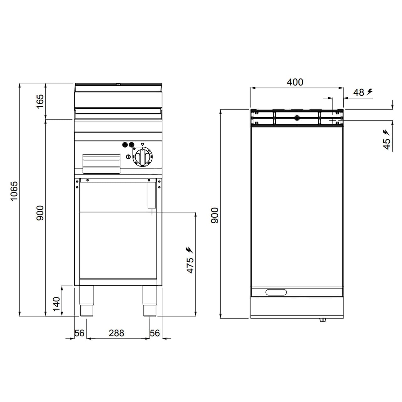 Elektro Bratplatte - 5,7 kW - Glatt - mit glänzendem Finish