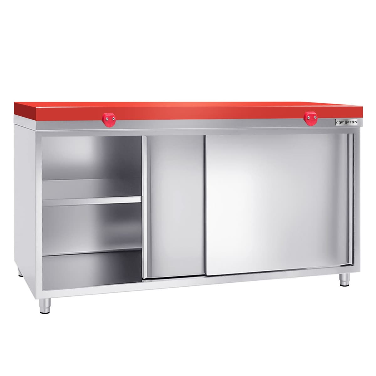 Stainless steel work cabinet PREMIUM - 1800x800mm - with sliding door without backsplash incl. cutting plate