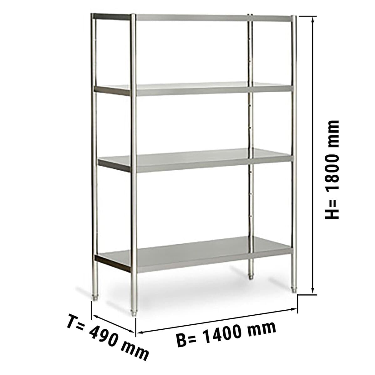 Nerezový regál ECO - 1,4 x 0,5 m - se 4 policemi (NASTAVITELNÉ)