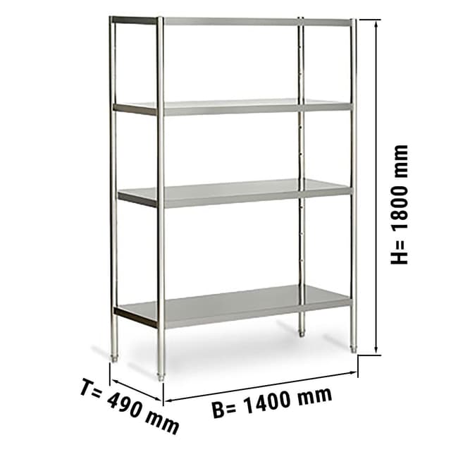 Nerezový regál ECO - 1,4 x 0,5 m - se 4 policemi (NASTAVITELNÉ)