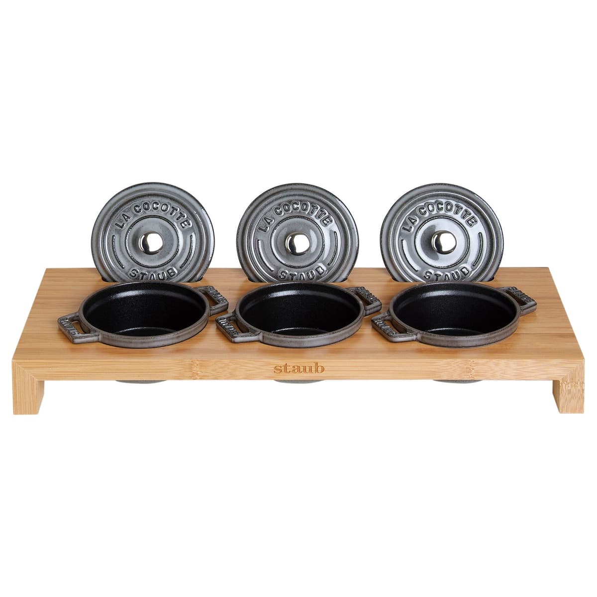 STAUB | SPECIALITY - Servírovací prkénko na 3 mini kokotky - 420x160mm - bambus