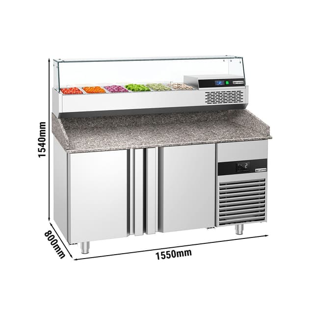 Chladicí stůl na pizzu PREMIUM - 1550x800mm - se 2 dveřmi - vč. chladicí vitríny