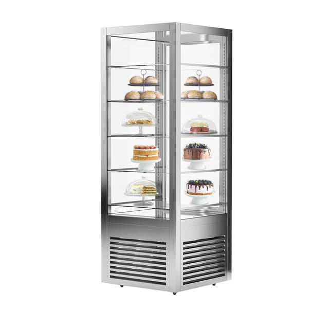 Panoramic display case - 440 litres - 670mm -  5 shelves - Silver