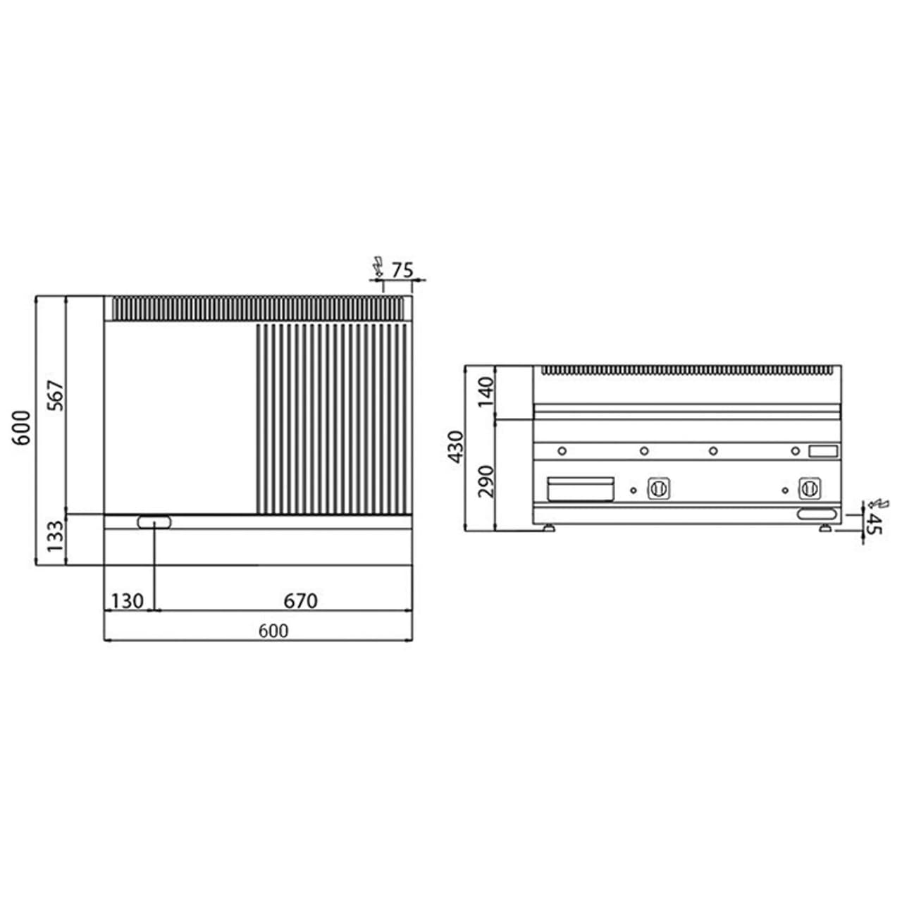 Electric griddle - smooth - grooved (9 kW)