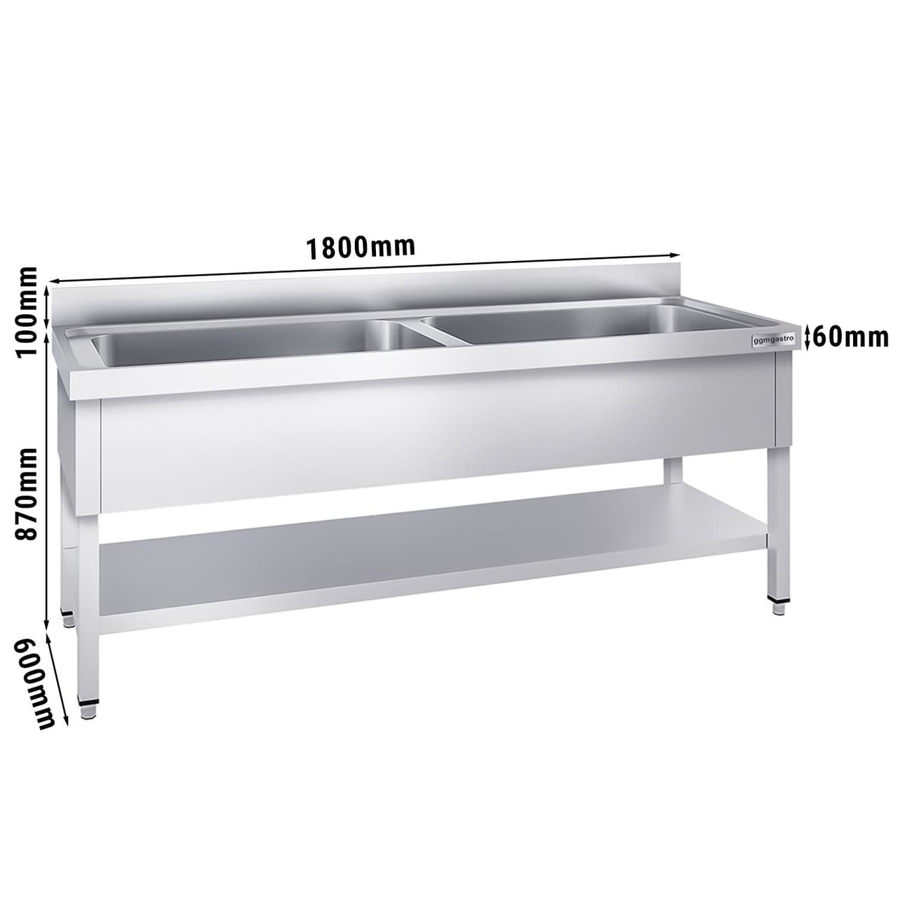 Mycí stůl Premium - 1800x600mm - se spodní policí a  2 dřezy