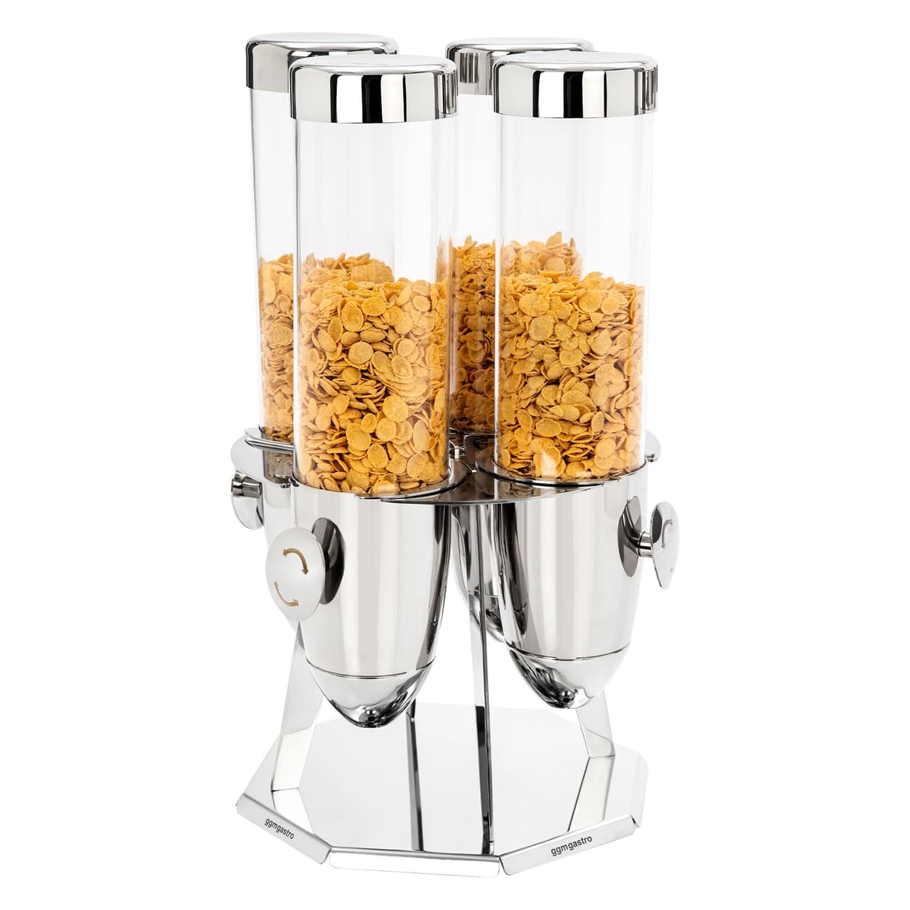 Muesli & cornflakes dispenser - quadruple - rotating - Ø 120mm - silver - rotating dispenser