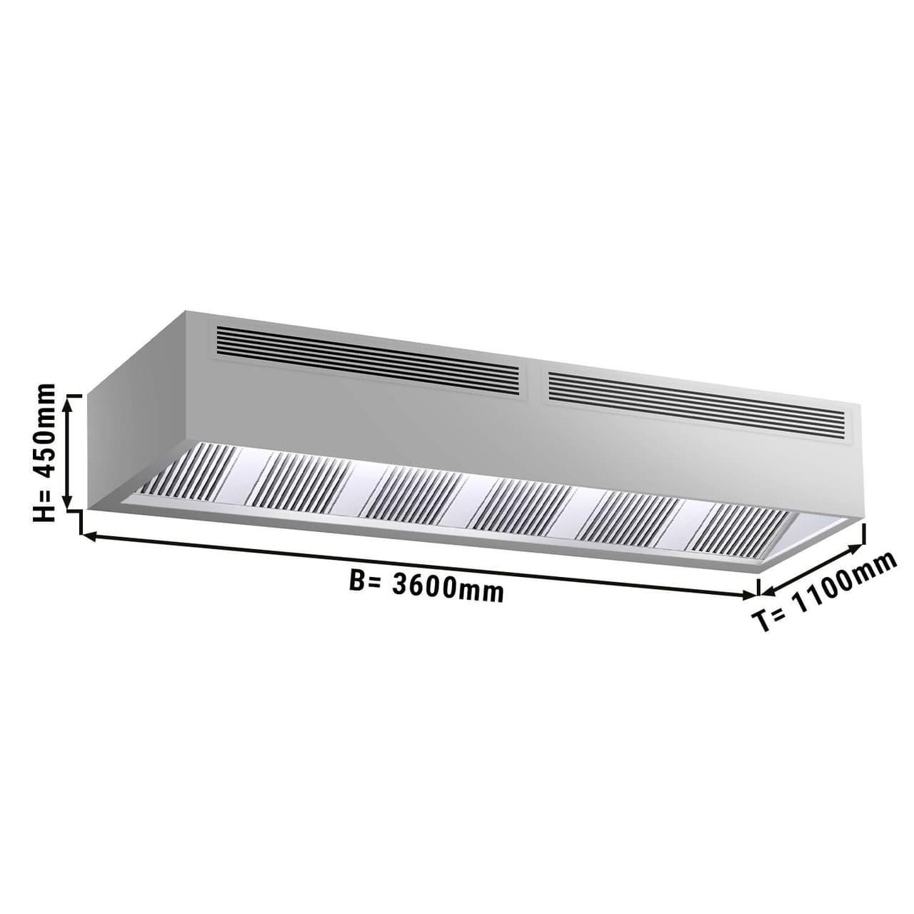 Indukční digestoř - 3,6 m - s filtrem a LED svítidlem