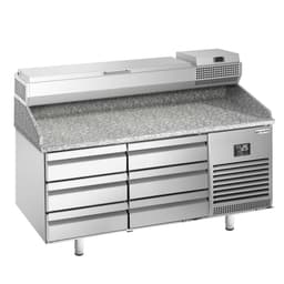 Pizza preparation table Premium PLUS- 1490x700mm - with 6 drawers - incl. refrigerated display case - 6x GN 1/4