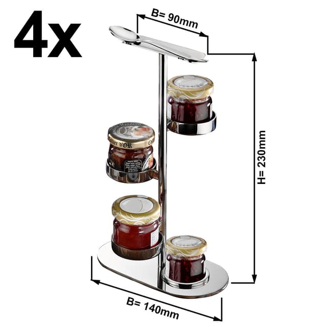 (4 pieces) Jam stand / buffet stand - chrome - with 4 shelves